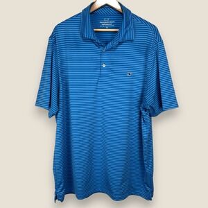 Vineyard Vines Performance Polo Shirt Men XL Blue Striped Stretch Wicking Golf